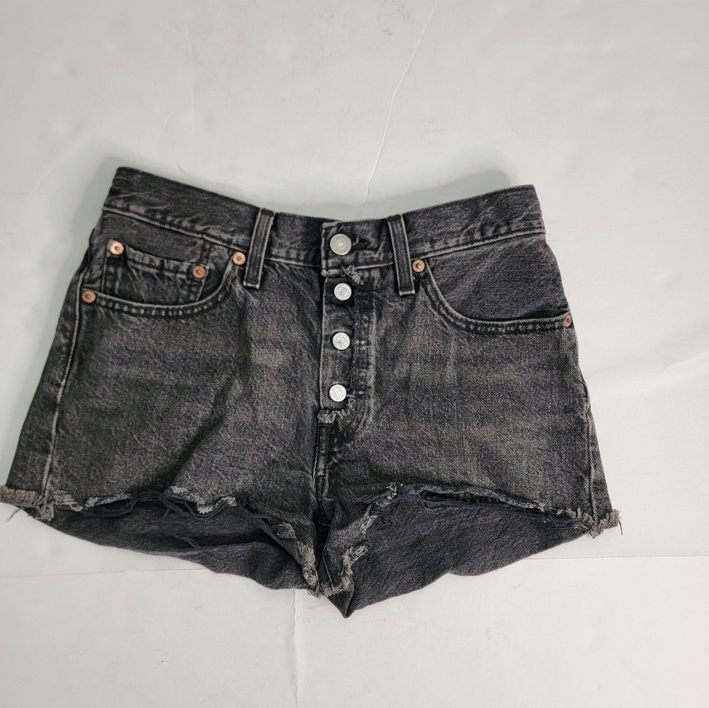 Levi's 501 Jean Shorts Sz 26 Exposed Button Fly Fray 100% Cotton Charcoal Gray